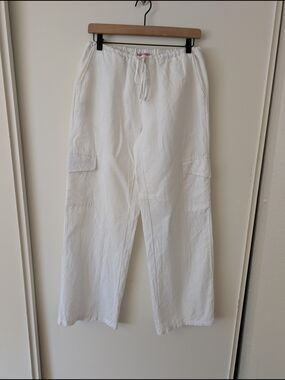 Edikted Womens Medium 100% Cotton Wide Leg Cargo Pants White Minimalist Summer